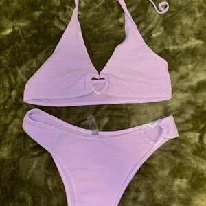 SHEIN Lilac Heart Ring Triangle Bikini Set